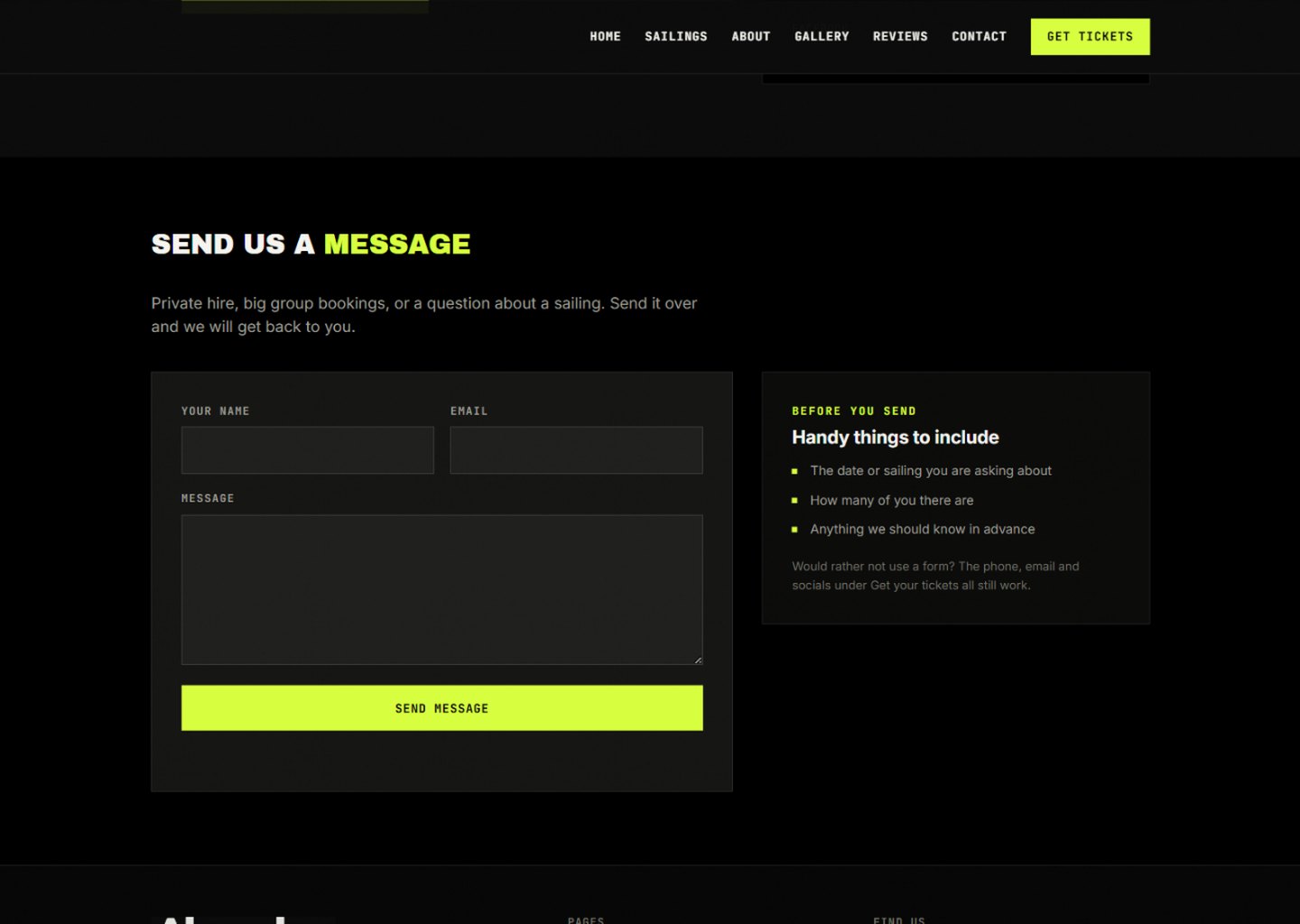 The contact form and mailing list signup