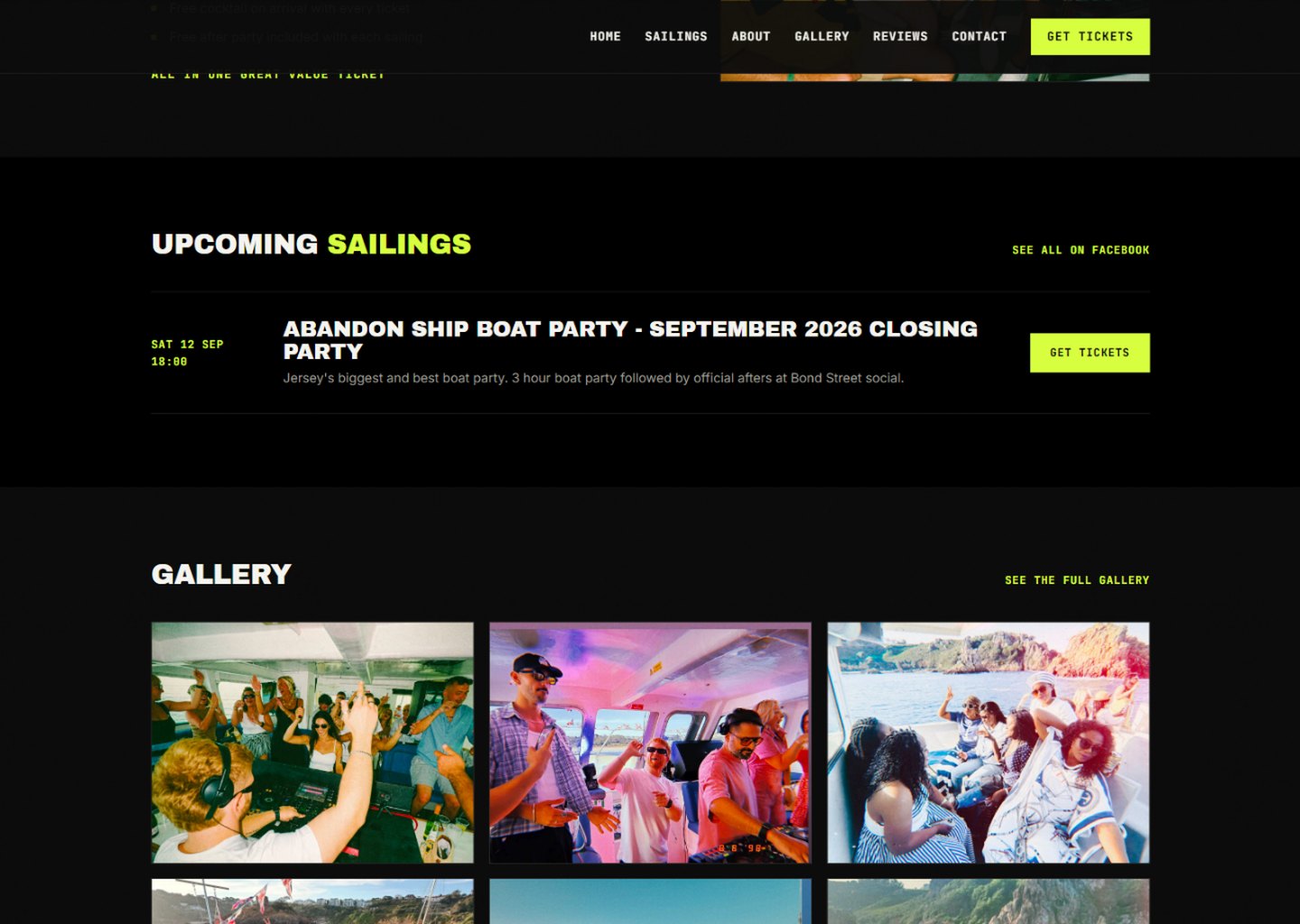 Upcoming sailings, pulled automatically from Eventbrite