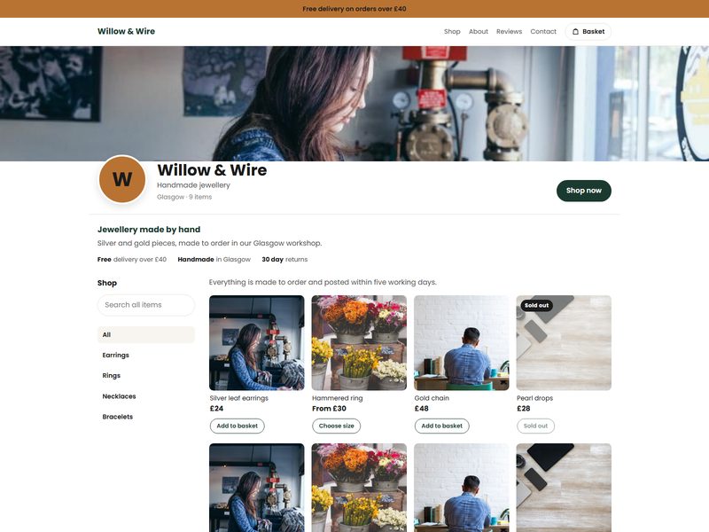 Handmade or maker shop website template
