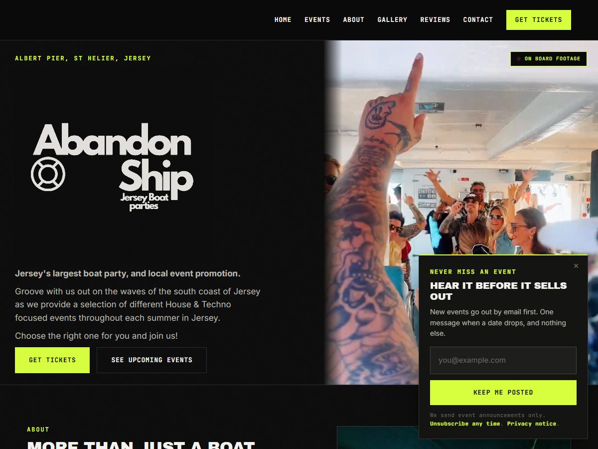 Abandon Ship website, home page