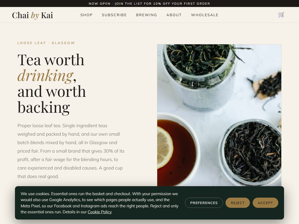 Chai by Kai website, home page