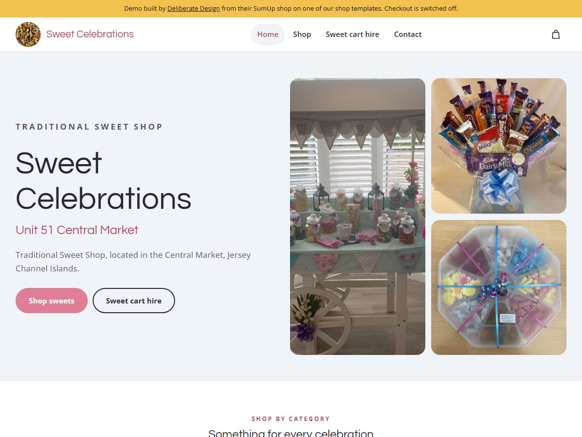 Sweet Celebrations website, home page