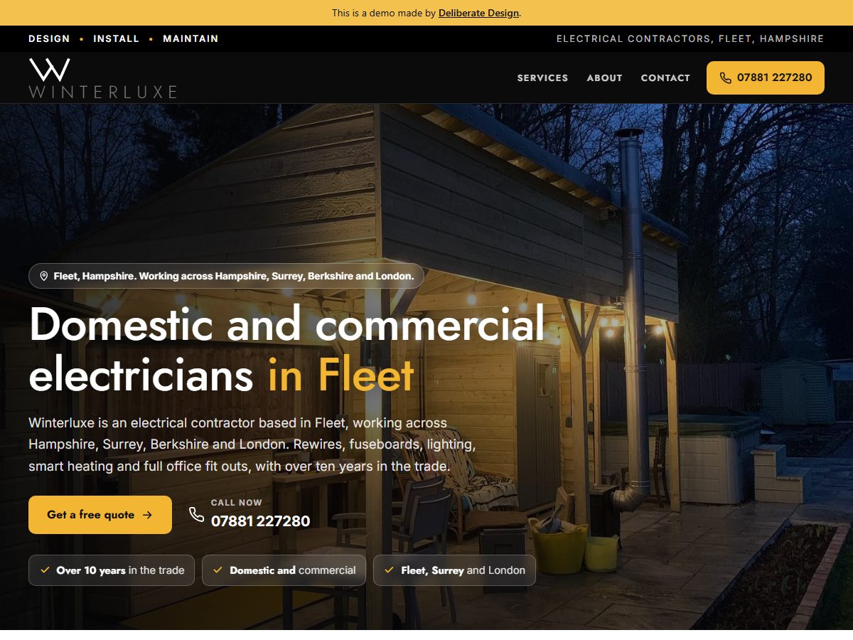 Winterluxe website, home page